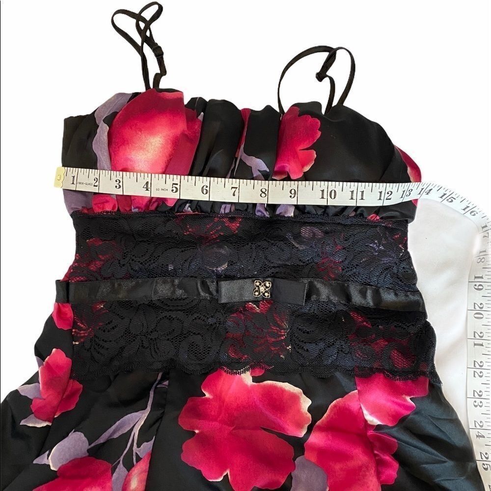Black Floral Print Prom Satin Bubble Mini Dress XS - Picture 11 of 11